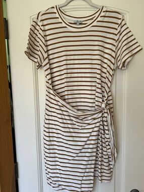 Rails Cream and Brown Striped Tie-Waist Midi Dress